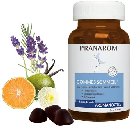 Pranarôm - Aromanoctis Gommes Sommeil - Aux Huiles Essentielles - Mélisse & Lavande - Relaxation & Endormissement - x60 Gommes
