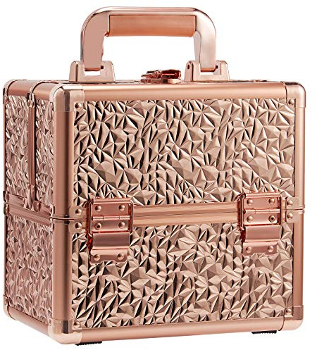 Kosmetikkoffer Schminkkoffer Leer Make up Koffer Abschließbare Beauty Case Tragbabrer Make up Organizer Koffer Nagelkoffer, Rosegold