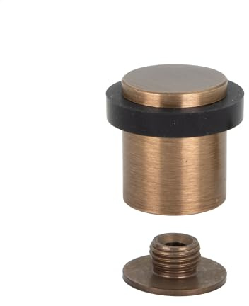 EVI Herrajes | Türstopper aus Messing Boden - Antik-Leder-Finish | Ø24x30mm | Gewindebasis | Schwarz Natursilikonkautschuk | inkl. Schraube + Klemmdübel | I-191