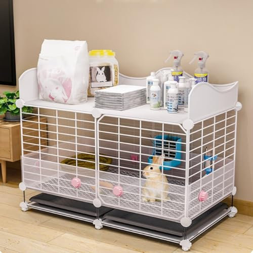 Kleintierkäfig Laufgitter Hasenstall Für Innen - Draußen, Kaninchenkäfig Mit Urinspritzschutz Kaninchenstall Mit Fußmatten, Verschiedene Größen, Schwarz/Weiß (Color : White, Size : 75 * 39 * 58cm)