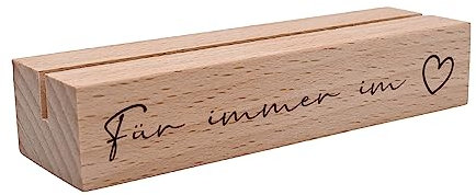 Interluxe Kartenhalter - Für Immer im Herz - Grußkartenhalter mit Spruch Fotohalter Kartenständer Tischkartenhalter aus Holz