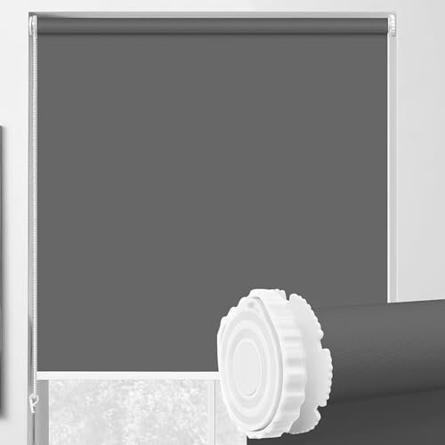 Verdunklungsrollo ohne Bohren Klemmfix 75 x 90 cm Hitzeschutz und Sichtschutz Fensterrollo Seitenzugrollo Inkl Montage-Teile, für Fenster und Türen, Dunkelgrau