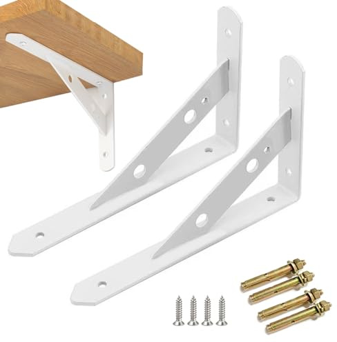 2 Stück Regalhalterungen Schwerlast-Träger 90 Grad Wand-Winkel Regalhalterung Metall Regalträger mit Schrauben Wand Regalträger Eisen Regalwinkel für Winkel Regal (20×12×2.5CM)，Weiß