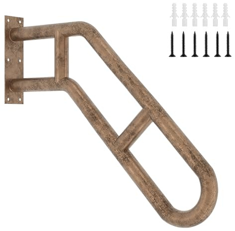 Ironlux Rieles de mano, pasamanos mejorados para exteriores de 1 a 3 escalones, pasamanos doblados de 27 pulgadas en forma de U, barandilla de escalera de metal antiguo con 2 barras transversales