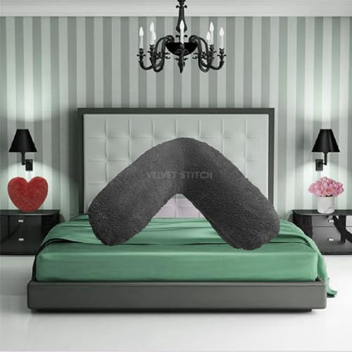 Teddy Fleece V Pillowcase V Shape Pillowcase Cover Orthopaedic Fleece Soft Warm Nursing Maternity Pregnancy Pillow Case (Charcoal)
