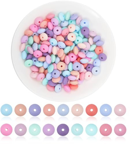 CHGCRAFT 180Pcs 18Couleurs Perles de Boulier en Silicone Soucoupe Colorée Perles D'Espacement en Vrac Perles en Forme de Lentille pour Porte-Clés Bracelet Collier Bricolage Artisanat 0.47x0.23 pouce