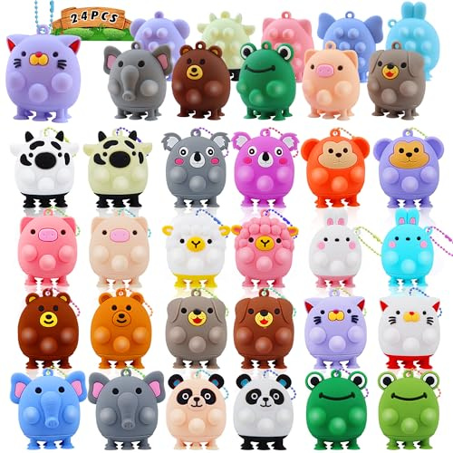 ChildFun 24 PCS Party Favors for Kids,3D Animal Pop Toys,Goodie Bags Stuffers for Kids,Pinata Stuffers Carnival Prizes,Fidget Toys Bulk,Prize for Classroom,Suction Toys for Toddlers