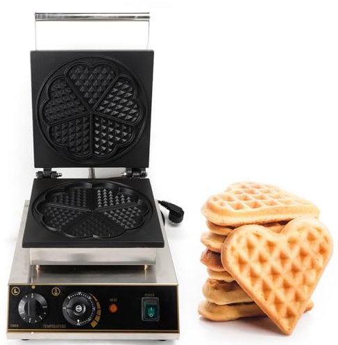 Begoniape Waffle Machine 1750 W, gofrera en forma de corazón para gofres belgas, gofres, placas antiadherentes, temporizador, temperatura ajustable, luz de control
