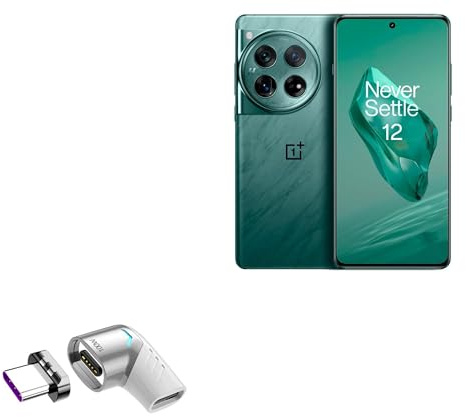 BoxWave Adapter Compatible with OnePlus 12 - MagnetoSnap PD Angle Adapter, Magnetic Charging Connector Device Saver - Metallic Silver