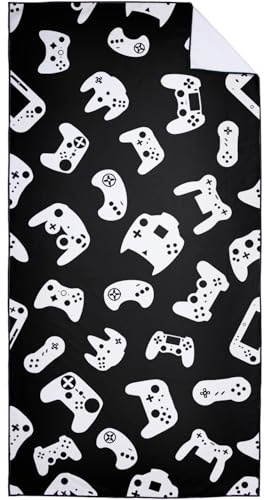 Violetpos Spiel-Controller Strandtuch 90x180 cm Schnell Trocknende Badetuch Sandfrei Handtuch Game Handles Strandhandtuch Strandtücher Groß Badehandtuch Schwarz-Weiß