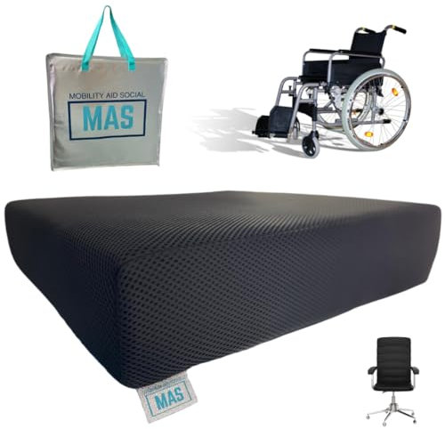 MAS Mobility Cojín Antiescaras 10CM Grosor 100% Viscoelástica para Silla de Ruedas, Silla y Sillón - Marca Española con Funda (Negro)