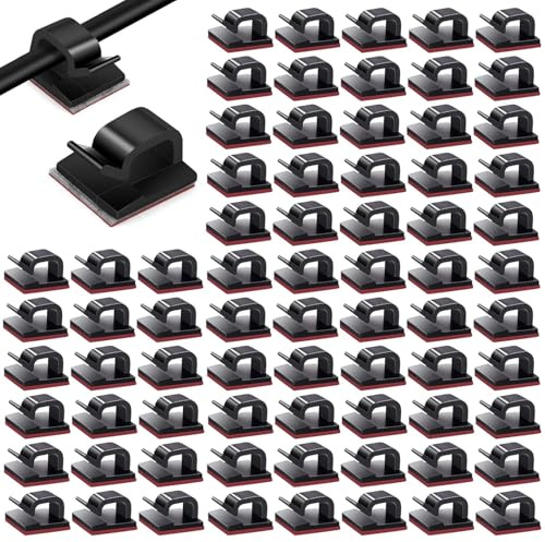 60 Stück Kabelclips Selbstklebend - Kleine Cable Clips Wandbefestigung Ohne Bohren - Selbstklebende Kabelclips (Schwarz)