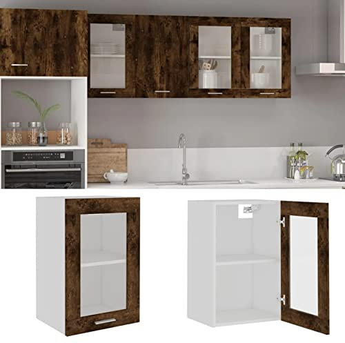 Juroupi Hängeschrank Wandschrank HäNgend KüChenoberschräNke HäNgeschräNke Glas Räuchereiche 40x31x60 cm Holzwerkstoff
