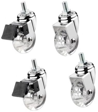 IMUNKT M8/M10 Gewinde Lenkrollen Transparent Möbelrollen 35/50mm, Kleine Polyurethan Räder, Warenkorbrollen Mit Bremse Für Couchtisch, Beistelltisch 4 Stück(2swivel+2with Brake,2in-M10)
