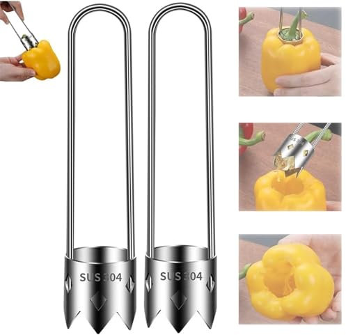 Fruit Corer Tool, Fruit and Vegetable Corer Tool, Multifunctional Fruit Corer ，Multi-Function Stainless Corer and Pitter for Apple,Pear,Chili,Cucumber (2pcs)