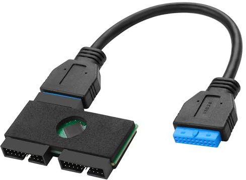 MEIRIYFA Divisor de placa base USB 3.0 de 19 pines de 1 a 2 cables de extensión, USB 3.0 de 19/20 pines, 1 hembra a 2 conectores HUB de alta velocidad con chip para ordenador personal (20 cm)
