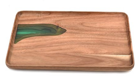 Guowall Acacia Wood Serving Tray, Epoxy Resin Design, Wooden Serving Platter for Decor, Food, Cheese, Fruit, Vegetable, Party