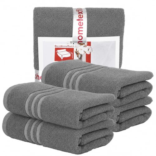 DecoHomeTextil 4 Handtücher 50x100 cm Dunkelgrau | 100% Baumwolle, Frottier, hochwertig, kuschelweich und saugstark