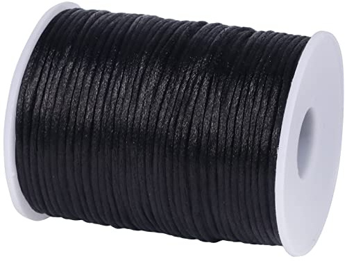 Tenn Well 2mm Bracelet String, 90m Black Satin Nylon String for Bracelet Necklaces Jewelry Making, Beading, Knotting, Binding, Wrapping and Crafts