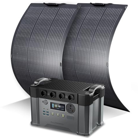 ALLPOWERS S2000Pro Station électrique portable 1451Wh 2 x panneau solaire | générateur solaire avec 2 x panneau solaire flexible 100W IP68 étanche 4 prises CA 2400W pour camping-car, balcon, jardin
