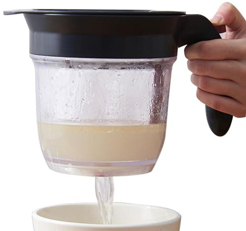 Gravy Fat Separator - 1000ml Clear Fat Separator with Removable Filter, Transparent Measuring Cup with Scale, Push- Gravy Jug Fat Separator Cup for Improved Health