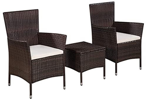 ShGaxin 3-TLG. Bistro-Set, Gartenset Tisch Und Stühle, Balkon Möbel Für Kleinen Balkon, Terrassenmöbel, Balkonset, Balkonmöbel, Poly Rattan Braun