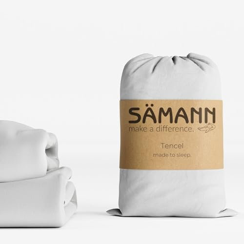 Sämann Premium Spannbettlaken Tencel Lyocell-Faser | Spannbetttuch samtweich und wärmeregulierend | faltenfrei und superelastisch | Matratzenhöhe bis 30 cm (weiß, 180/200 x 200 cm)
