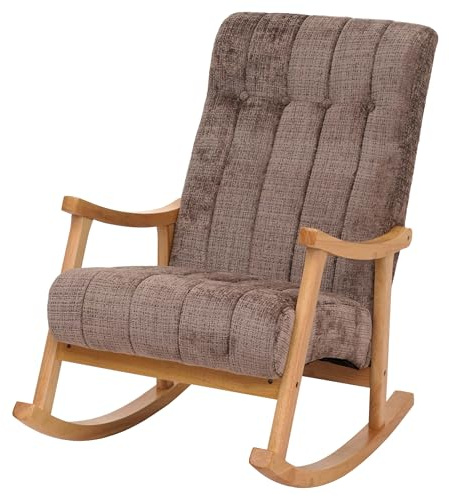 Mendler Schaukelstuhl HWC-K10 Holz - braun, Gestell Natur | Relaxsessel, FSC®, Stoff/Textil, Chenille, (465g/m²)