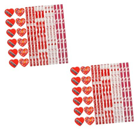 Operitacx 120-Teiliges Bleistiftset Zum Valentinstag Ästhetisches Briefpapier Zum Valentinstag Mit Bleistiftspitzern Für Süße Bleistifte Geformtes Briefpapierset Zum Valentinstag
