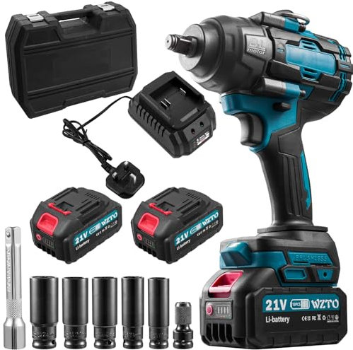 Cordless Impact Wrench,1/2 Brushless Power Impact Gun,1300 N.m 3800RPM Adjustable Torque Impact Driver,Impact Wrench with 3 Adjustable Speed,5 Sockets,Night Work LED Light,2x4.0Ah Battery and Charger