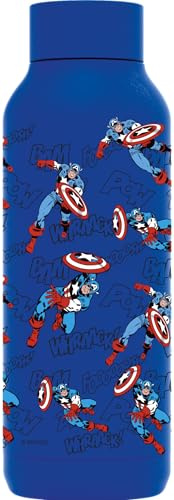QUOKKA SOLID X MARVEL | BOTELLA TÉRMICA DE ACERO INOXIDABLE DOBLE PARED | CAPTAIN AMERICA RETRO COMIC