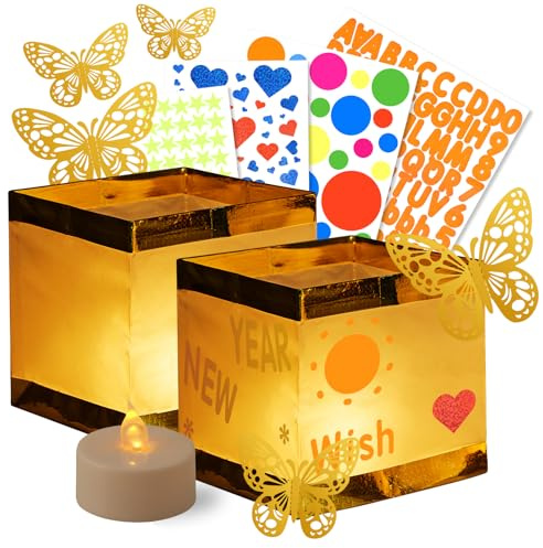 FueLye 12 Set Square Floating Paper Lanterns Come with Tea Candles,DIY Butterfly Water Lanterns for Wedding Pool Decorations Outdoor (12, with LED Canldes)