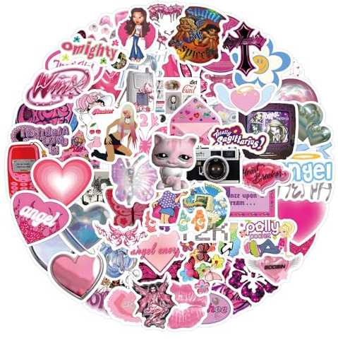 120 Pcs Y2K Stickers, Laptop Stickers, Cool Trendy Pink Y2K Sticker for Water Bottle, Self-Adhesive Vinyl Sticker Aesthetic, for Laptop, Water Bottle, Luggage, Skateboard