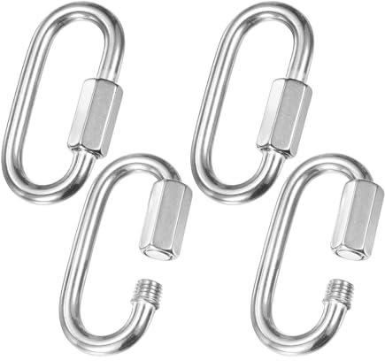 M METERXITY 4-Pack Quick Chain Link Connector, M6 1/4 316 Stainless Steel D-Shape Locking Repair Chain Links for Swing/Camping/Hiking/Backpack, Twist Key Ring Screw Chain Link [Silver]
