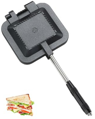 Campingmoon Camping bröd bröd brödrost camping toastie maskin aluminium varm smörgåsmaskin dubbelsidig multifunktion spishäll grillpanna matlagningsutrustning (svart