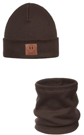 Ander Smile Mütze und Schal Set Kinder 97% Baumwolle, angenehm weich - Beanie Mütze Kinder, Schlauchschal, Loop Schal, Baumwollmütze für Jungen & Mädchen - Übergangsmütze Herbst Frühling