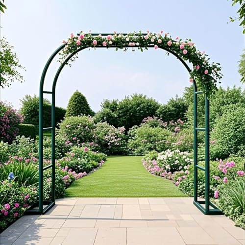AJTXCSFOQL Rosenbogen Metall Stabil Torbogen 120 180 200 Rankgitter Rosenhilfe, Rankhilfe mit Basis für Kletterpflanzen und Rosen, Hochzeitsbogen Rankbogen Gartenbogen(Green,W80 x H200 x D40 cm)