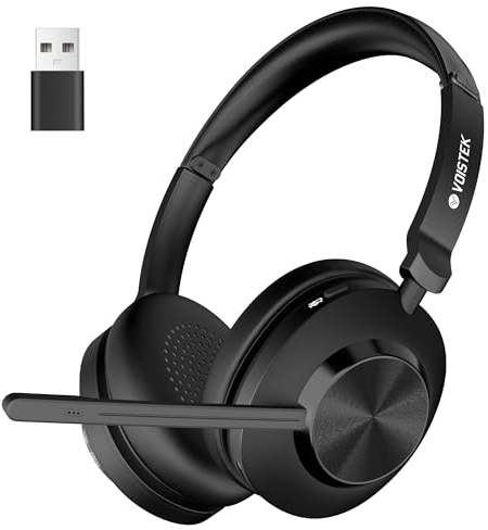 Voistek Wireless Headset with Microphone,Bluetooth On-Ear Headphones with Noise Cancelling Mic,USB Dongle,Mute Button,50H Battery,Compatible with PC,Laptop,Zoom MS Teams,Call Centre,Office