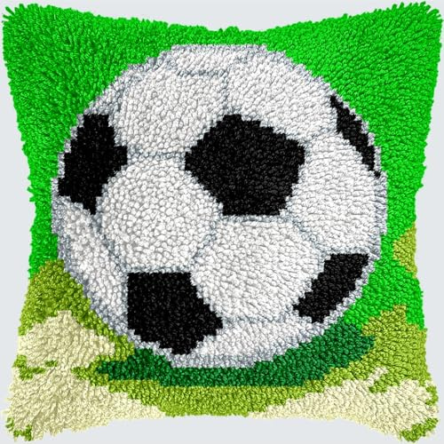 KnüpfKissen Set Erwachsene Kinder mit vordruck Fußball Fußball Gras Land Grün knüpfteppich zum selber knüpfen Kissenbezug Anfänger DIY Handarbeit Stickerei Sets Handgemachtes Handwerk Sofa Wohnkultur