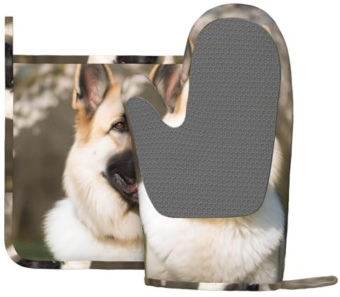 Lot de 2 maniques et maniques en silicone résistant à la chaleur Motif berger allemand
