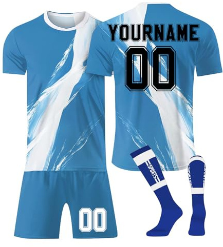 Maillot de Foot Personnalisé Enfant et Adultes avec Nom Numéro de L'équipe, 2025/2026 Maillot de Foot Enfant Ensemble Garçon Vêtements de Football Strips Tee Shirt Short avec Chaussette Gifts