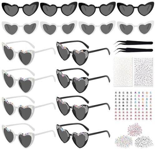 Bailtouk 8 Stück DIY Herz Brille, Personalisiert Herz Sonnenbrille, Partybrille Herzform Brille Vintage Sonnenbrille Herzform JGA Brillen für Hochzeit, Geburtstag, Bachelorette, Karneval uvm