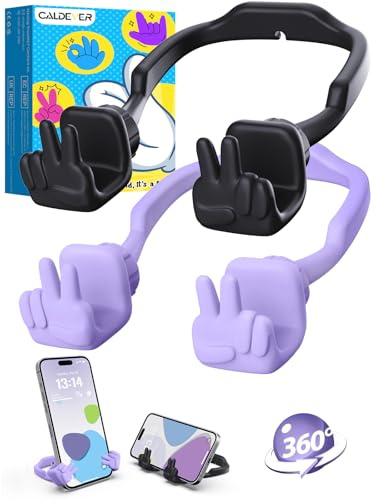 Stocking Stuffers for Teen Girls Boys Kids Gifts Cell Phone Stand for Desk | Birthday Xmas Gifts for Men Women Adults Presents for Mum Dad Adjustable Peace Sign Phone Holder Cool Gadgets (Black&Purple)