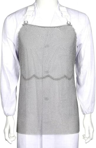 BALAMLB Chainmail Apron for Butcher, Anti-Cutting Protective Apron for Cutting Meat, Safety Work Bib with Adjustable Strap,Tool Aprons for Welders and Blacksmiths,Work Protective Clothing W55xL70cm