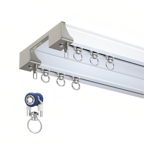Doppio binario per tende, in alluminio, per divisorio, soggiorno, camera da letto, ufficio, montaggio a soffitto, asta per tende a 2 corsie 70 cm-600 cm (bianco, 190 cm)