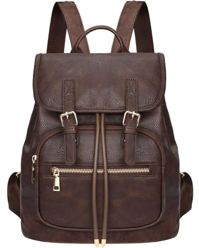Leathario Petit Sac a Dos Femme, Sacs à Main Portés Dos Femme Antivol Léger Backpack Loisirs Casual en Cuir Vegan pour Voyage L'école Travail Université Collège Shopping