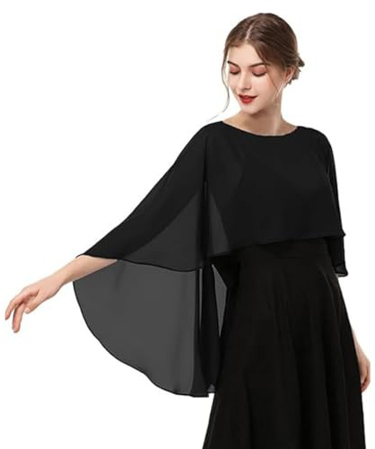 DOKRIN Boléros femme,1 x Châle en mousseline de soie noir pour femme, châle long et léger, châle d'été élégant pour mariage, fête