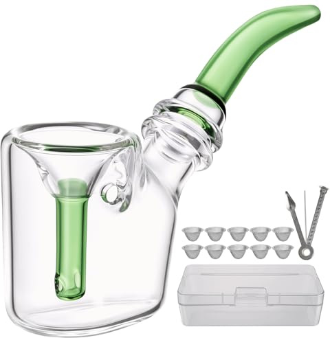 WANNTO Glas 2-in-1 Tabakpfeife und Mini-Bong Wasserpfeife, 15,5 cm langlebiger Borosilikat-Bong mit Aufbewahrungsbox