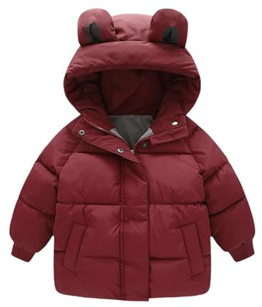OBiQuzz Giacca trapuntata per bambini leggera: piumino caldo con orecchie d'orso, giacca invernale con chiusura lampo, giacca in cotone con cappuccio, comoda felpa per tutti i giorni, casual, per