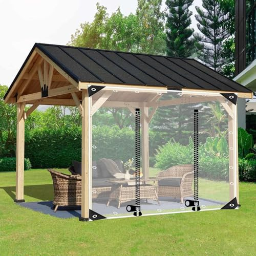 MRVAKDYDI Clear Tarpaulin Waterproof Heavy Duty, Outdoor Transparent Pergola Gazebo Tarpaulin Side Panels With Zips,Pvc Heavy Duty Tarpaulin Partition Curtains With Grommets(4x2.5m(13.1 * 8.2ft))
